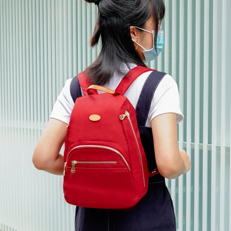 Back Open Double Side Zipper Anti-theft Backpack-Red (Large/Small) - กระเป๋าเป้สะพายหลัง - ไนลอน สีแดง