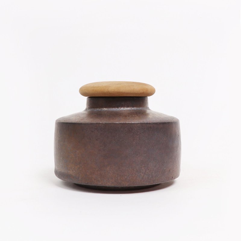 明芽窯 l 柴燒古銅金茶罐(含木蓋) 陶罐 罐子 H5 - 茶壺/茶杯/茶具 - 陶 咖啡色