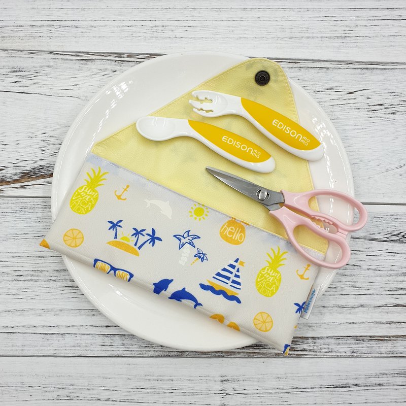K-19 non-toxic environmentally friendly tableware bag straw bag baby tableware bag can be loaded with food scissors can be customized size - จานเด็ก - วัสดุกันนำ้ 