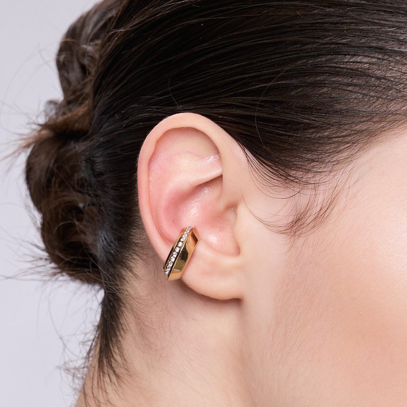 個性寶石耳扣 925銀厚鍍18K金 Withstand Dimond Earcuff - 耳環/耳夾/耳骨夾 - 純銀 金色