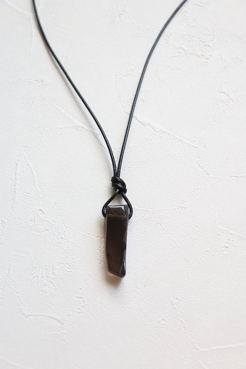 Raw smoke quartz necklace - crystal necklace - men cord necklace - Necklaces - Gemstone Brown