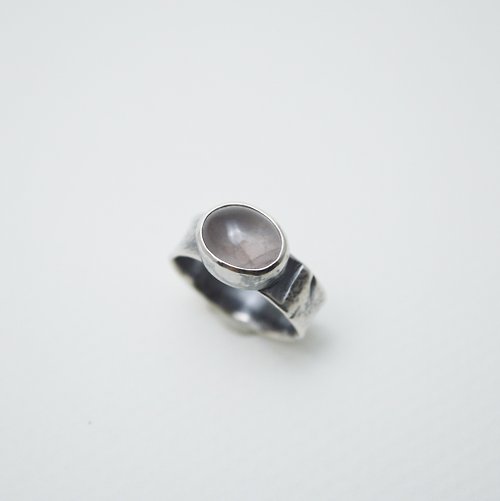 Ji Moi 折疊系列-19號之一‧粉水晶‧硫化純銀戒指