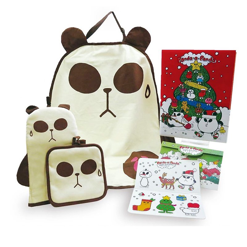 Little Deaf Cat / Panda-a-Panda deaf cat cute aprons insulation set Christmas gift box - Aprons - Cotton & Hemp Multicolor