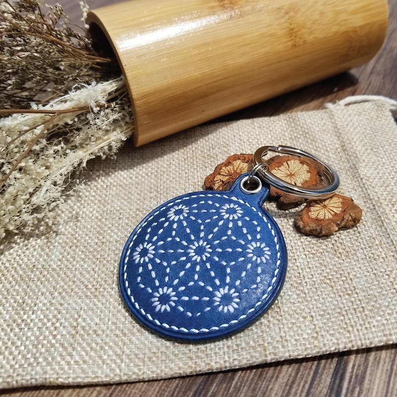 Hand Sewn Leather | Mini Mirror Charm | Leather | - Makeup Brushes - Genuine Leather Blue