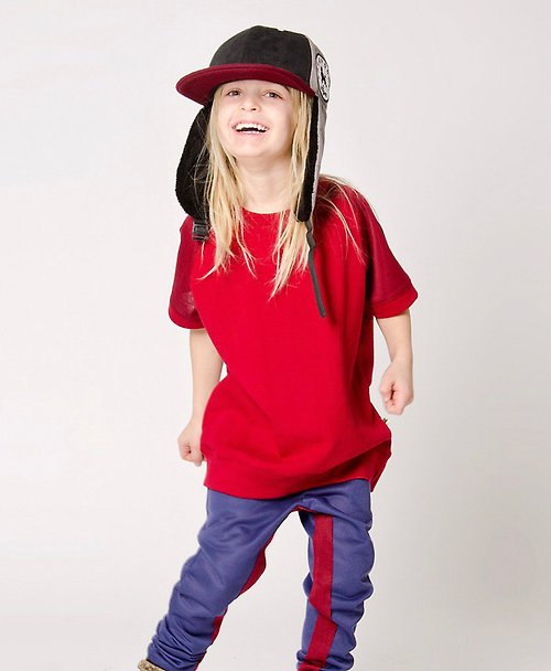 lovelybaby北歐有機棉童裝 瑞典有機棉童裝短袖長版上衣1歲至3歲 紅磚色