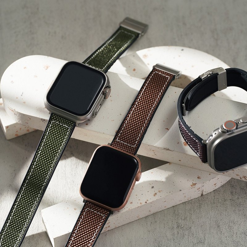 Apple watch - Stitched simple waterproof canvas Apple watch strap Genuine leather watch strap Apple watch strap - สายนาฬิกา - วัสดุอื่นๆ 