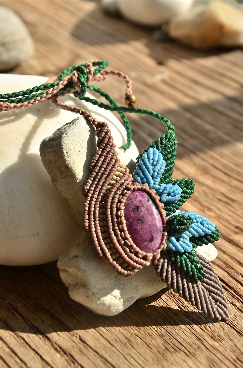 Ruby Zoisite Macrame Jewellery - Necklaces - Gemstone Red