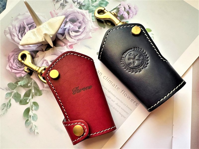 Car Key Leather Case Key Case Remote Control Leather Case S Heavy Machinery Lock Bag Sewing Upgrade (Free Laser Engraving) - ที่ห้อยกุญแจ - หนังแท้ สีน้ำเงิน