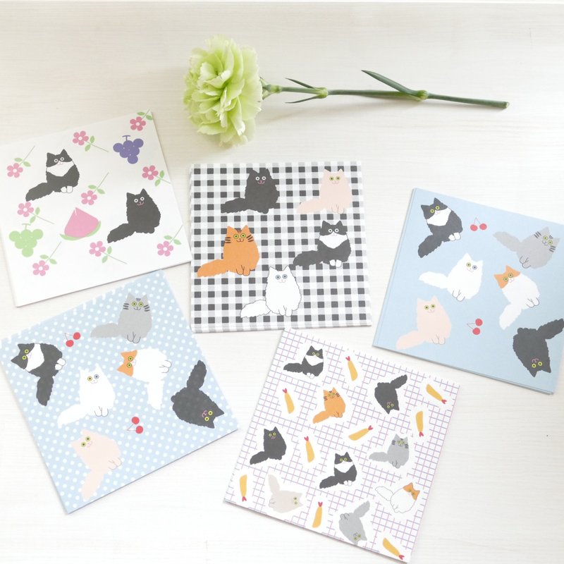 M5スクエアサイズメモ 長毛猫 (50枚入り) - 筆記本/手帳 - 紙 多色