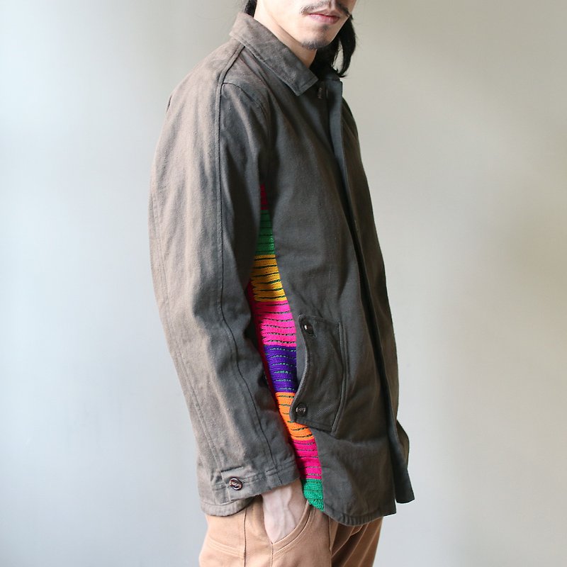 Omake Stitching Embroidered Jacket / Embroidery 1 - เสื้อโค้ทผู้ชาย - ผ้าฝ้าย/ผ้าลินิน สีเขียว