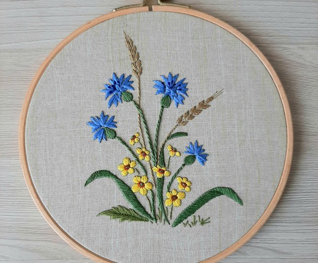 デジタル】刺繡蝴蝶手刺繍DIY、花柄PDF、ヤグルマギク刺繍