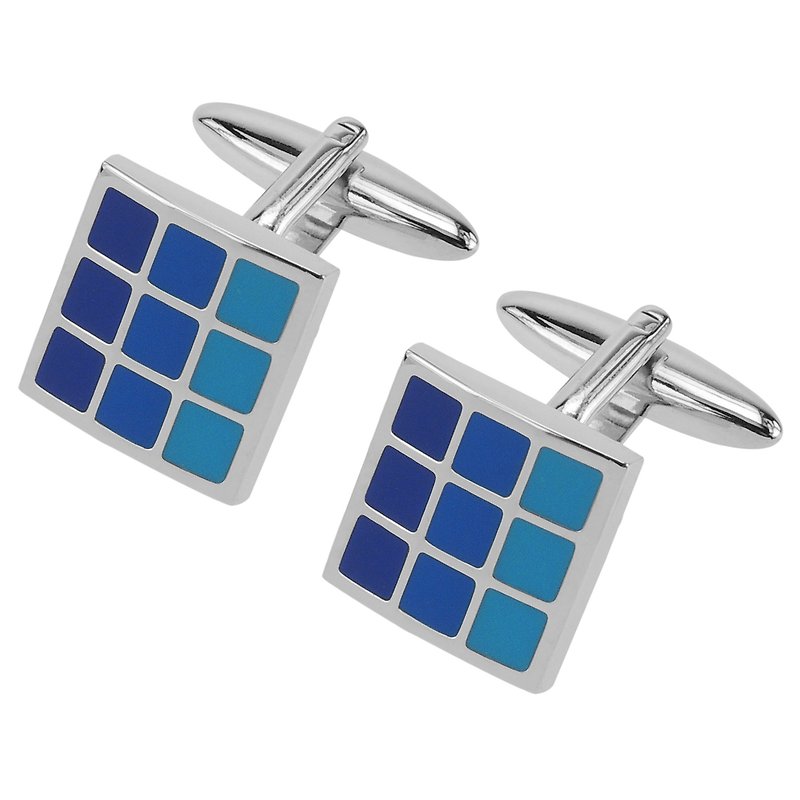 Blue Tonal Enamel Checker Cufflinks - กระดุมข้อมือ - โลหะ สีน้ำเงิน