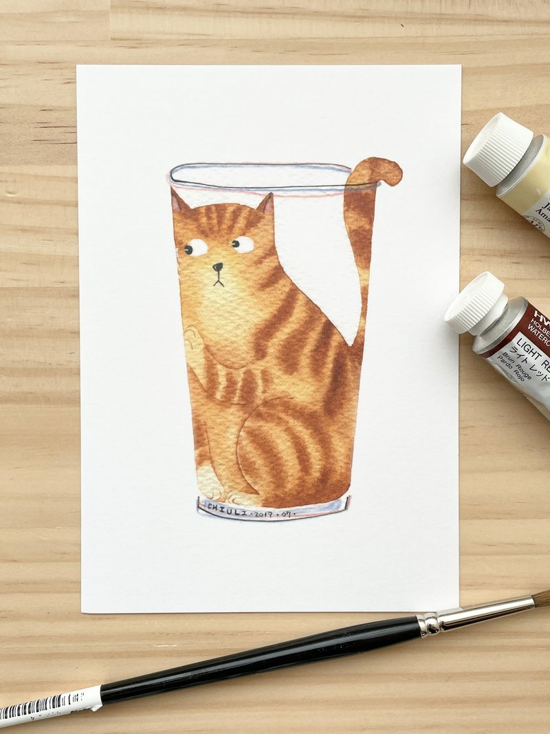 Hand-painted coffee and cat series postcards leaflet - การ์ด/โปสการ์ด - กระดาษ 