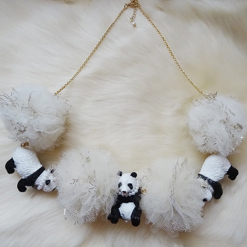 Panda x Ponpon Tulle Necklace - Necklaces - Plastic White