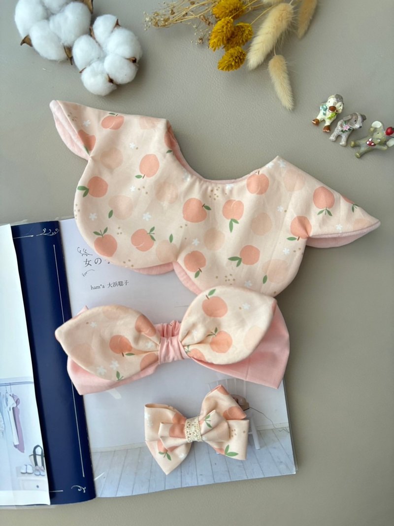 [Peach Jumping] Little Princess Flower Bib Butterfly Hair Accessory Butterfly Headband - ของขวัญวันครบรอบ - ผ้าฝ้าย/ผ้าลินิน สึชมพู