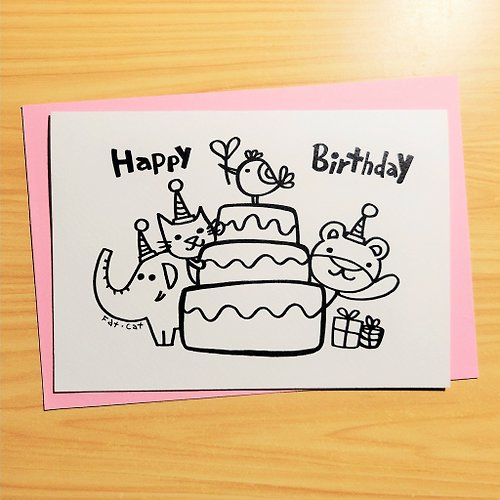 CAT x KUMA **兩種尺寸可選** 大著色卡片/著色卡片 - 一起吃生日蛋糕