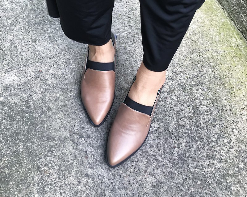 Pointed Love Loaf Leather Wedges || Darwin Bedtime Story Jiao Tea|| #8133 - Women's Oxford Shoes - Genuine Leather Brown