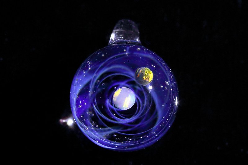 SPIRAL GALAXY 2 opal space glass pendant no.810 - Chokers - Glass Blue