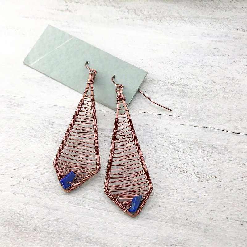 Flower Power copper wire braided earrings wire jewelry customized products - Earrings & Clip-ons - Other Metals Blue