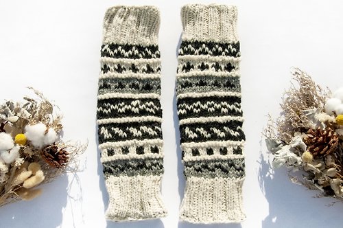 omhandmade 手織純羊毛針織襪套/編織羊毛襪套/內刷毛襪套/保暖襪套-冰島圖騰