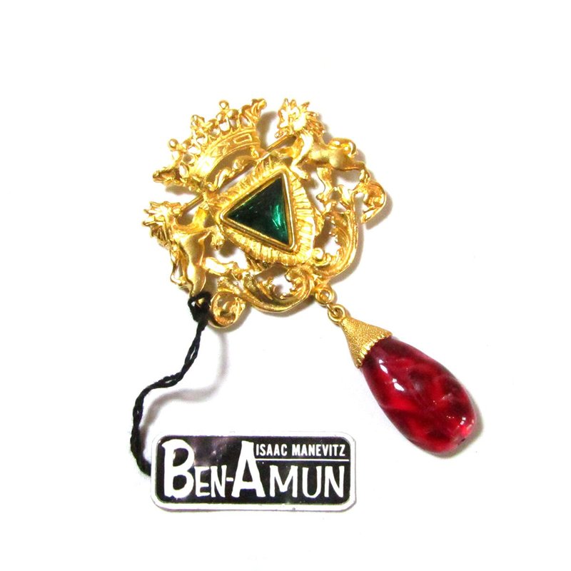 1980s Ben-Amun ベンアムン ライオン紋章  ヴィンテージ ブローチ - 胸針 - 其他金屬 金色