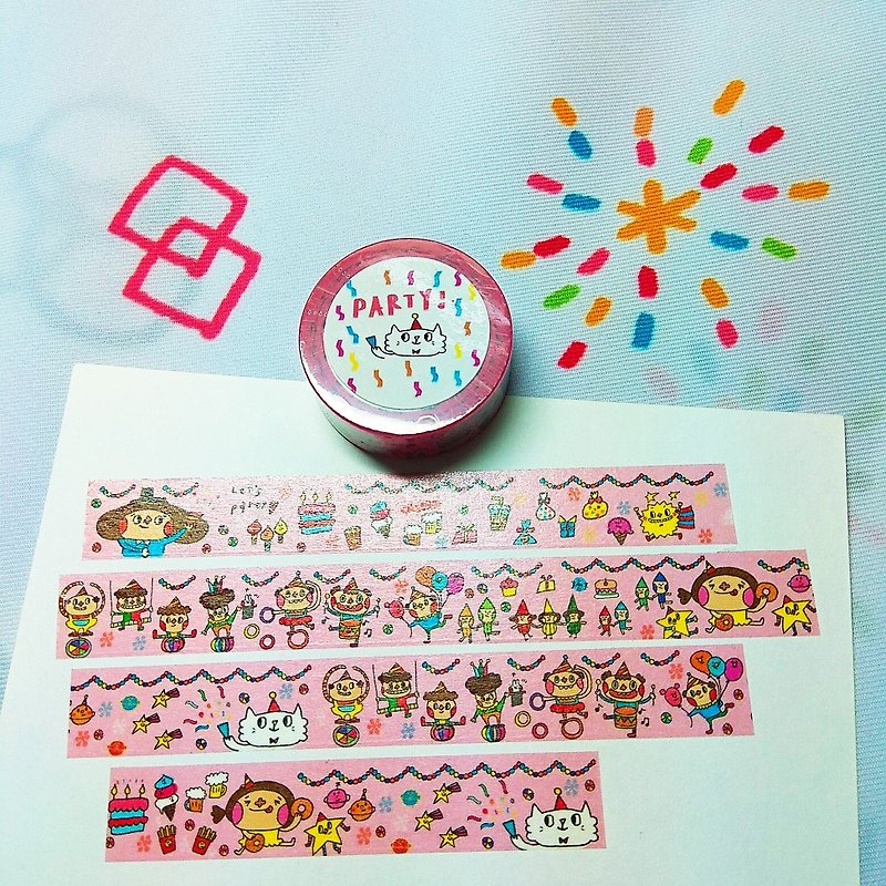 Flower big nose party paper tape complex plate - Washi Tape - Paper Pink