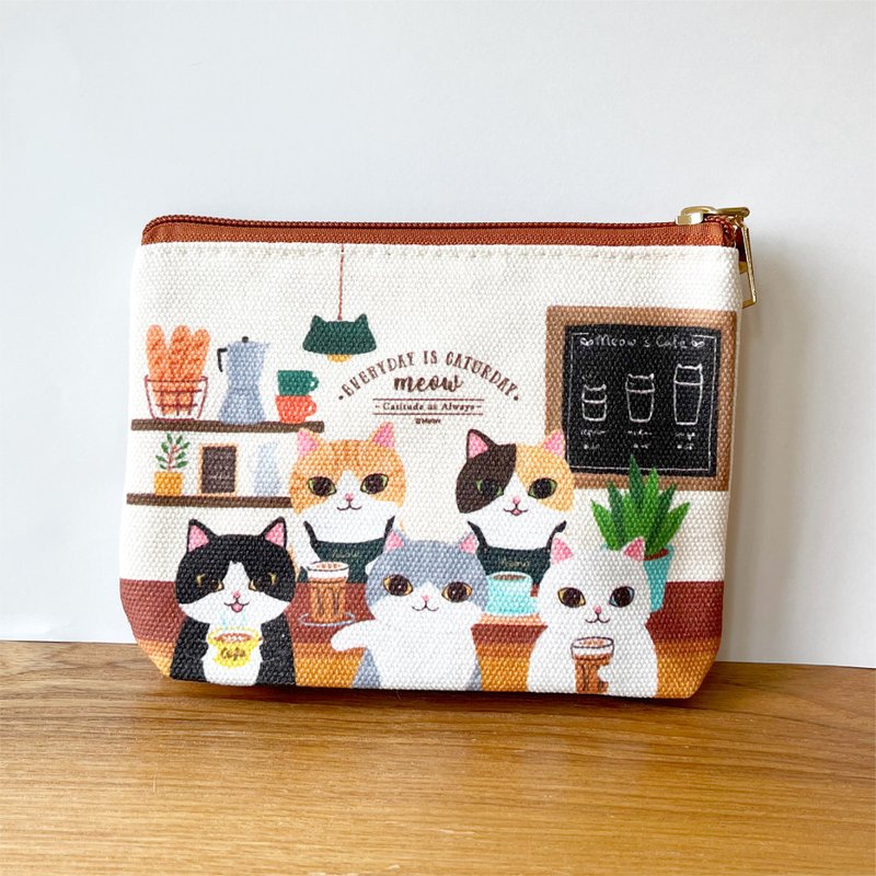 Meow Cafe 貓貓小物袋化妝袋 - 化妝包/收納袋 - 其他材質 咖啡色