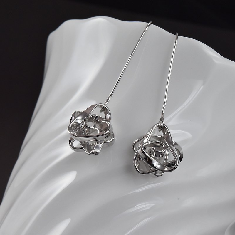 Light Jewelry-Ribbon Earrings Ribbon - Earrings & Clip-ons - Silver Silver