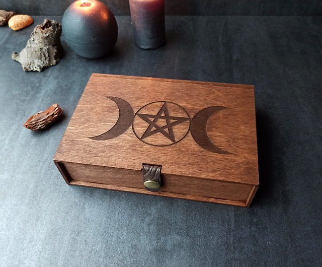 Handmade Wooden 2 Tier Wicca Triskel Desktop Drawers Triple Moon Witchy  Altar Drawers Tarot / Crystal Storage Box Manifestation Box 