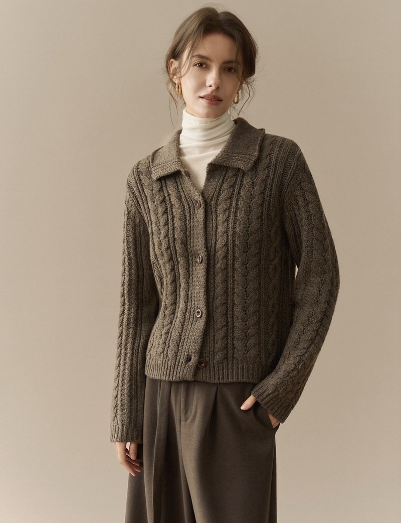 法式復古 / 絞花針織毛衣開衫 / 羊毛 - 女毛衣/針織衫 - 其他材質 