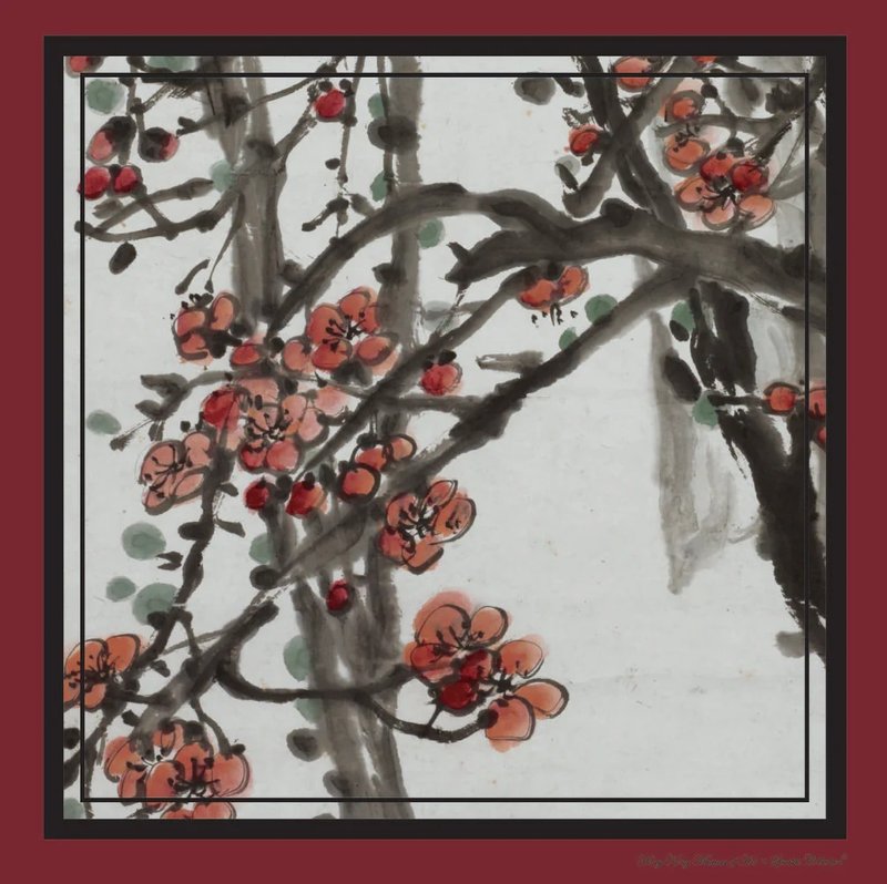 【紅梅圖】香港藝術館IP聯乘經典真絲方巾|國潮港風新中式 - 絲巾 - 絲．絹 