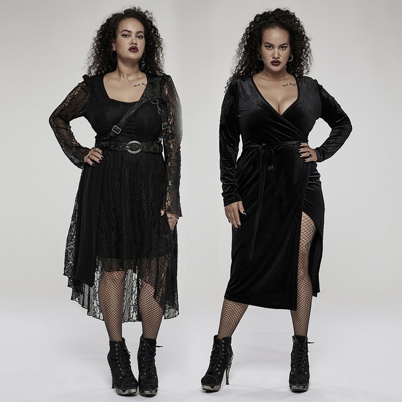 【大尺碼】紐澳良沼澤女巫蕾絲連身裙  / 絲絨連身裙 - 洋裝/連身裙 - 其他材質 黑色