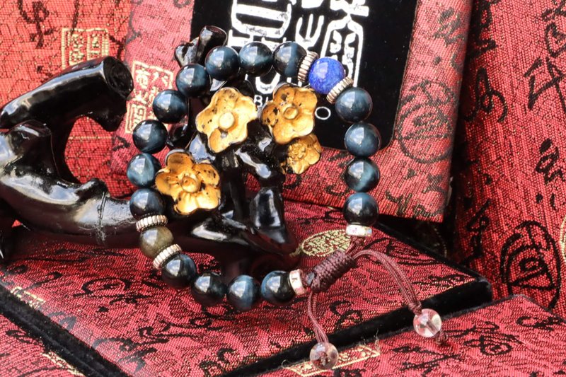 藍虎眼石手珠 8mm 天然青金石 伸縮結 飾品 手鍊 DIY 虎眼石手串 - 手鍊/手環 - 玉石 