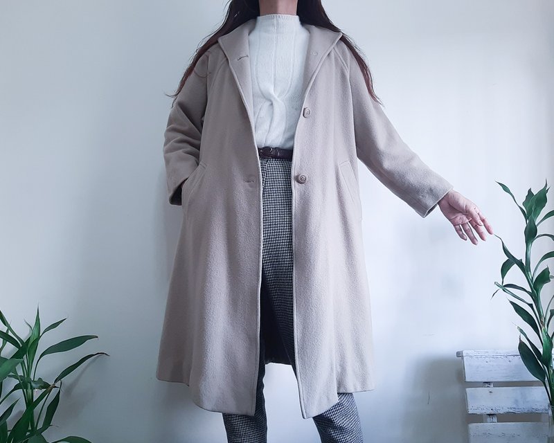 UNGARO 復古棕色羊毛大衣 優雅高領單扣大衣 中號 - 女大衣/外套 - 羊毛 咖啡色