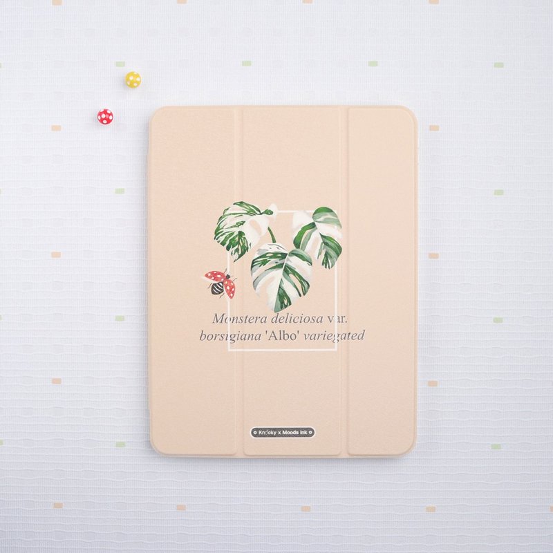 【限時特賣】iPad 插畫家聯名保護殼【白斑龜背芋】右側筆槽款 - 平板/電腦保護殼/保護貼 - 其他材質 橘色