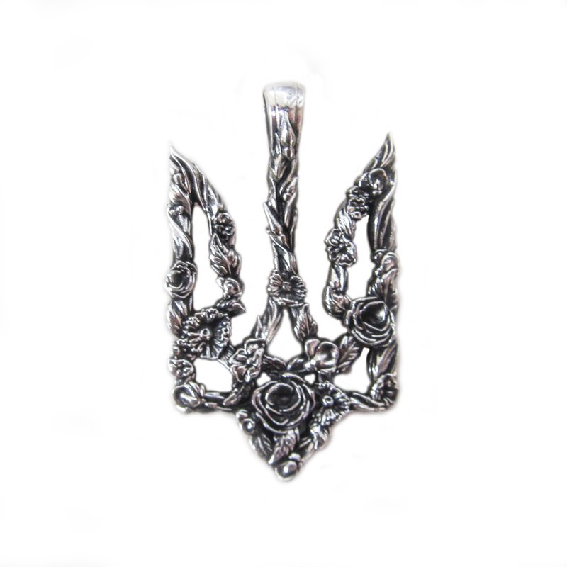 Ukraine silver trident pendant,Vintage silver tryzub charm,ukraine logo charm - 吊飾/掛飾 - 銅/黃銅 銀色