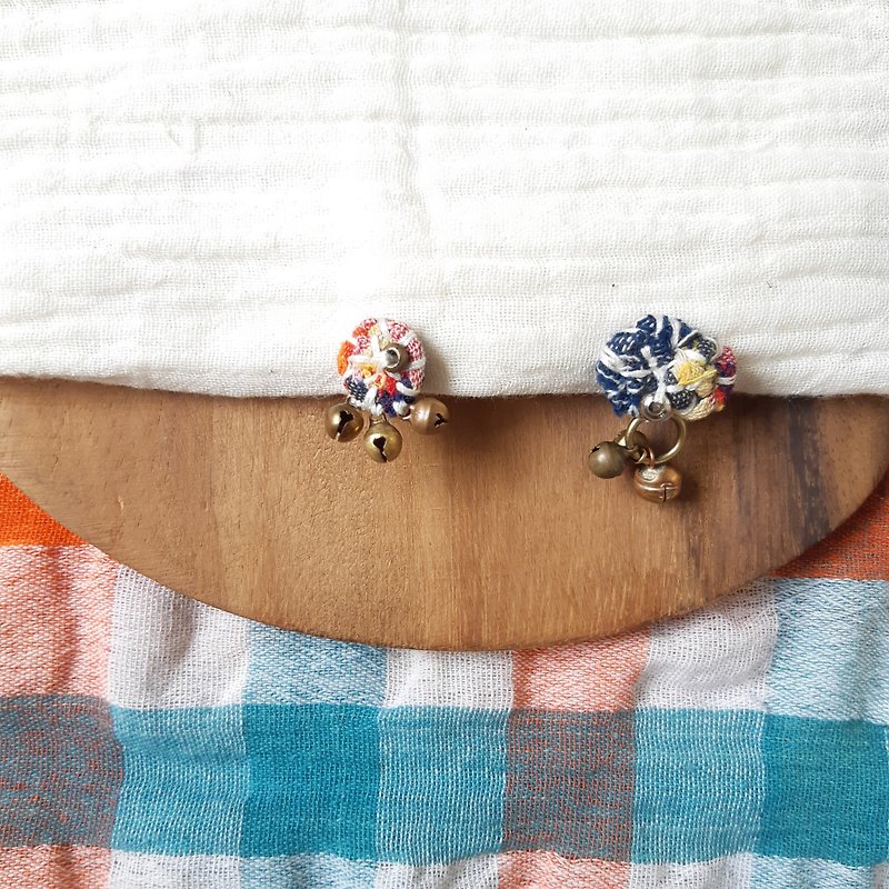 DUNIA handmade /LOOPS loop / clip cloth earrings ear clips -4 - Earrings & Clip-ons - Cotton & Hemp Blue