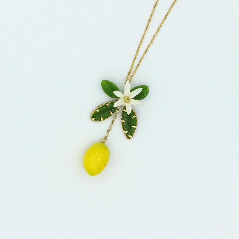 Pamycarie summer twig clay lemon plant necklace - สร้อยคอ - ดินเหนียว สีเหลือง