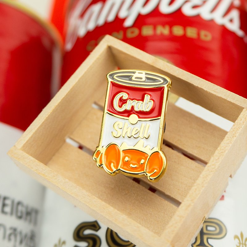 Can Crab Soup Enamel Pin - 胸針 - 其他金屬 紅色