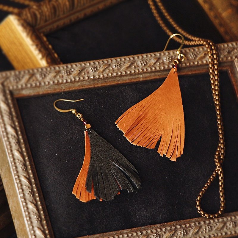 Febbi Ginkgo Leather Earrings - Earrings & Clip-ons - Genuine Leather Orange