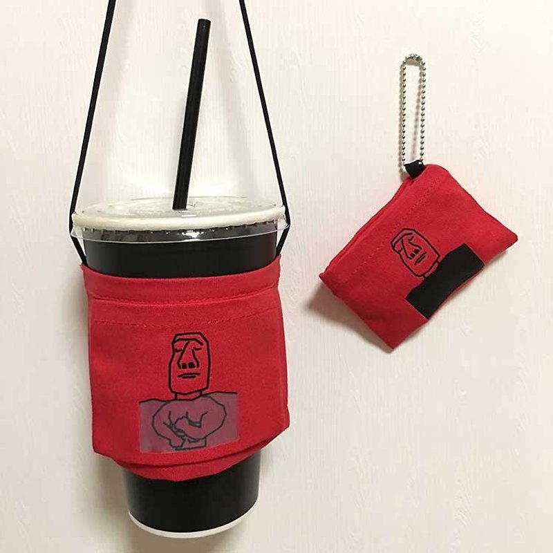 YCCT Beverage  Carrier - Red ( Man ) # Environmentally friendly # Easy carrying # Moai - Beverage Holders & Bags - Cotton & Hemp Red