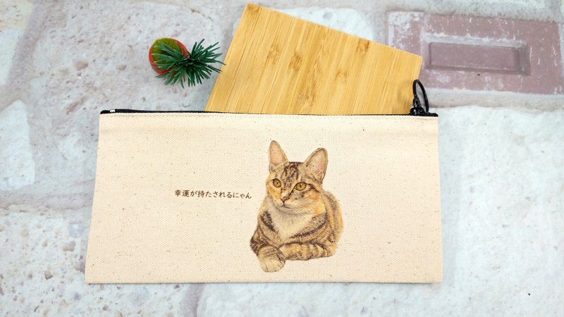三色貓(帶來好運)-平底帆布筆袋 - 鉛筆盒/筆袋 - 其他材質 