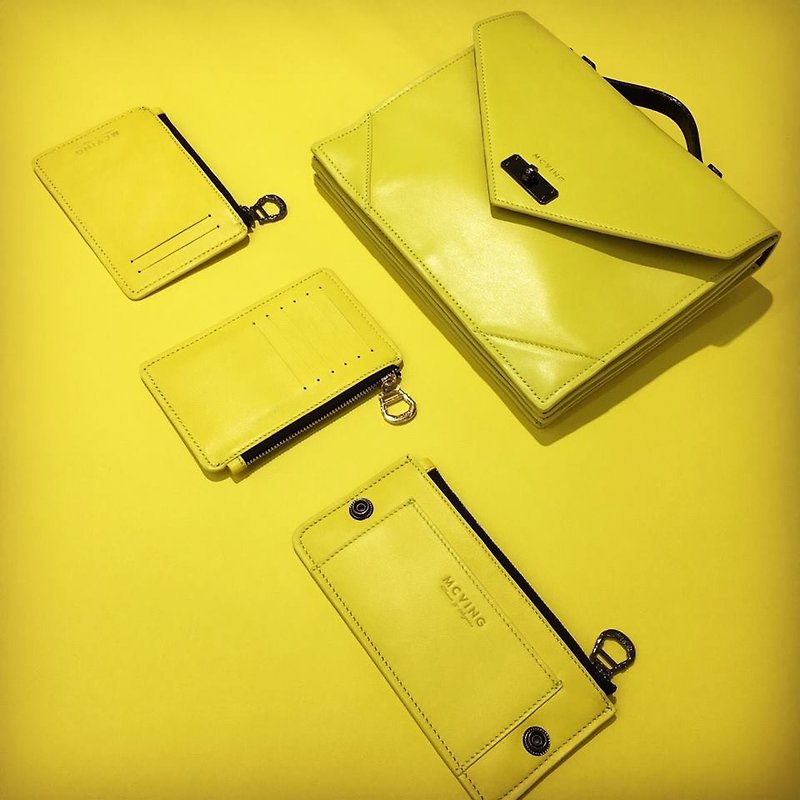 Full leather Enve Handbag - small fluorescent yellow x black - กระเป๋าแมสเซนเจอร์ - หนังแท้ สีเหลือง