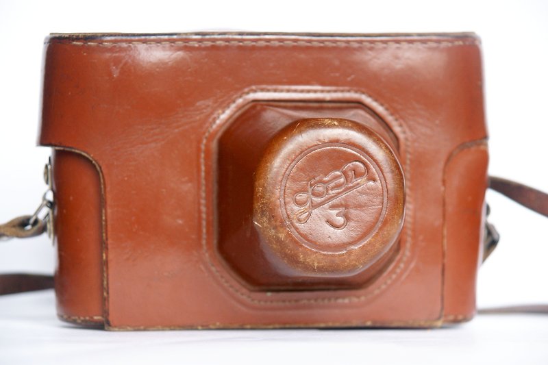 Genuine hard case camera bag for FED-3 with strap leather USSR 3/8 - กล้อง - หนังแท้ สีนำ้ตาล