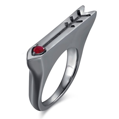 Majade Jewelry Design 紅寶石圖章戒指-箭心形客製男戒-925純銀印章情侶對戒-長方大戒指