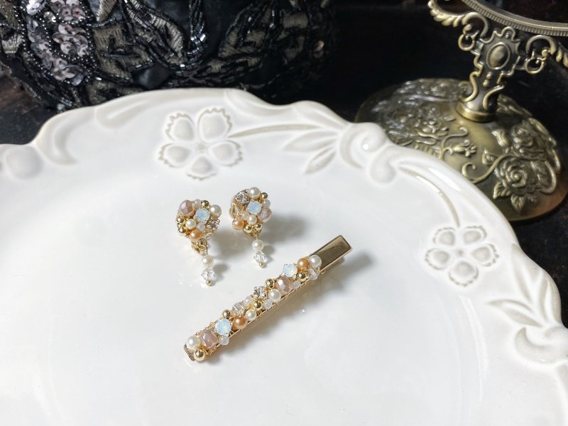 French Elegant Series Small Temperament Crystal Pearl Hairpin + Earrings Set - Hair Accessories - Pearl 