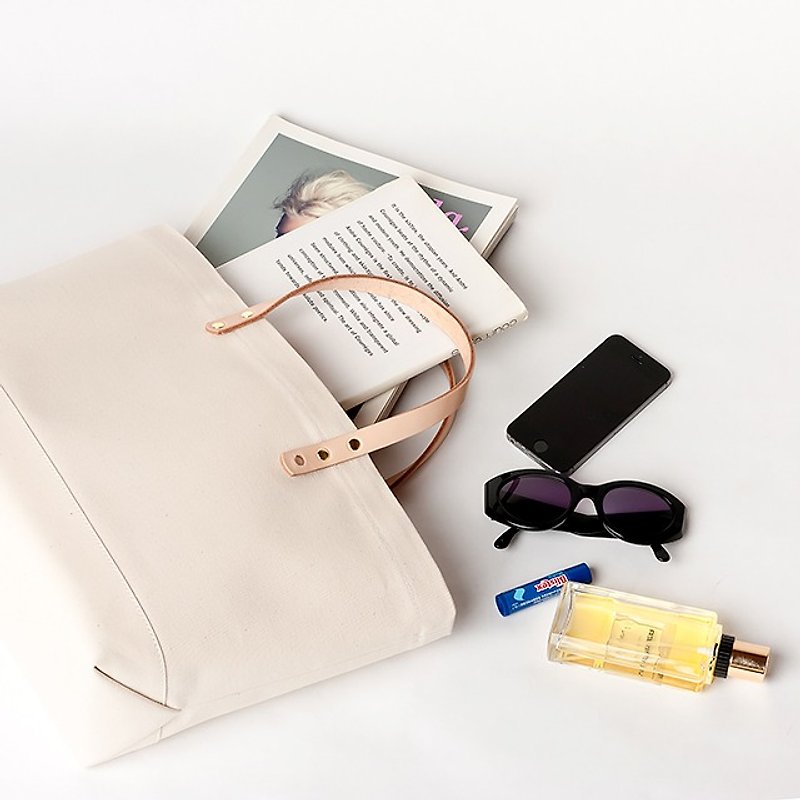 Genuine Leather Handle Tote WHITE - Handbags & Totes - Cotton & Hemp White