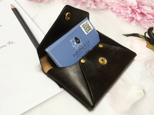 河豚與貓設計 經典卡片名片包 手作牛皮革 信封零錢包 小物收納