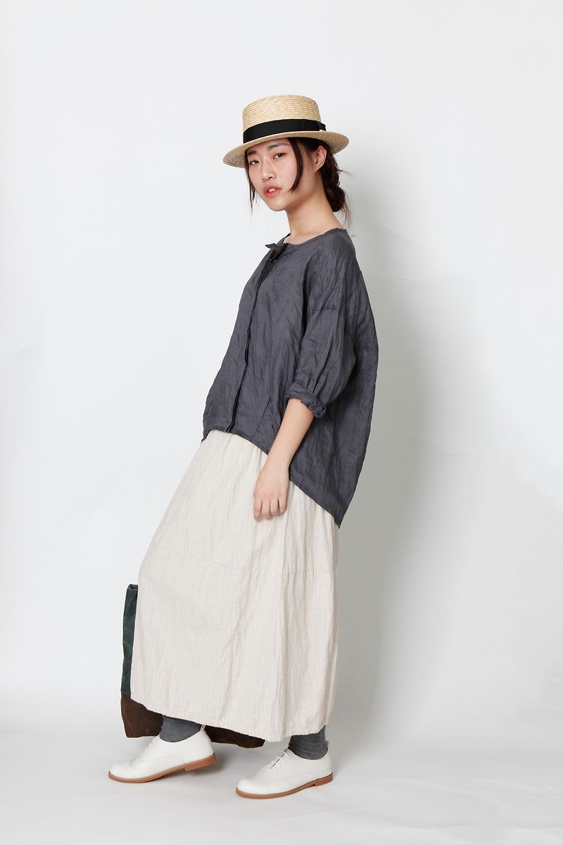 And - CV - six points short in front long sleeve - Women's Tops - Cotton & Hemp Gray