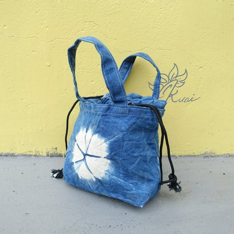 Indigo dyed portable drawstring bag - Drawstring Bags - Cotton & Hemp Blue